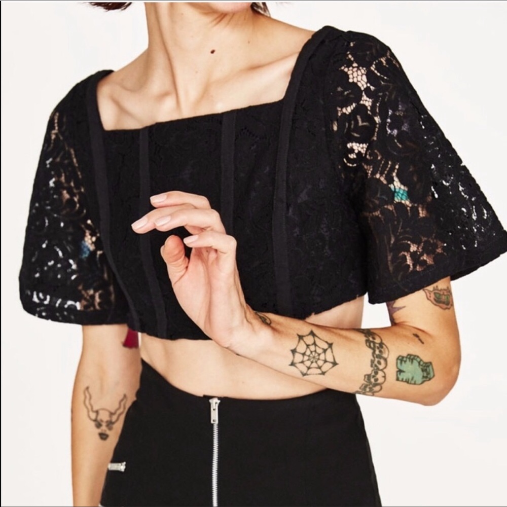 NWT Zara black lace crop top